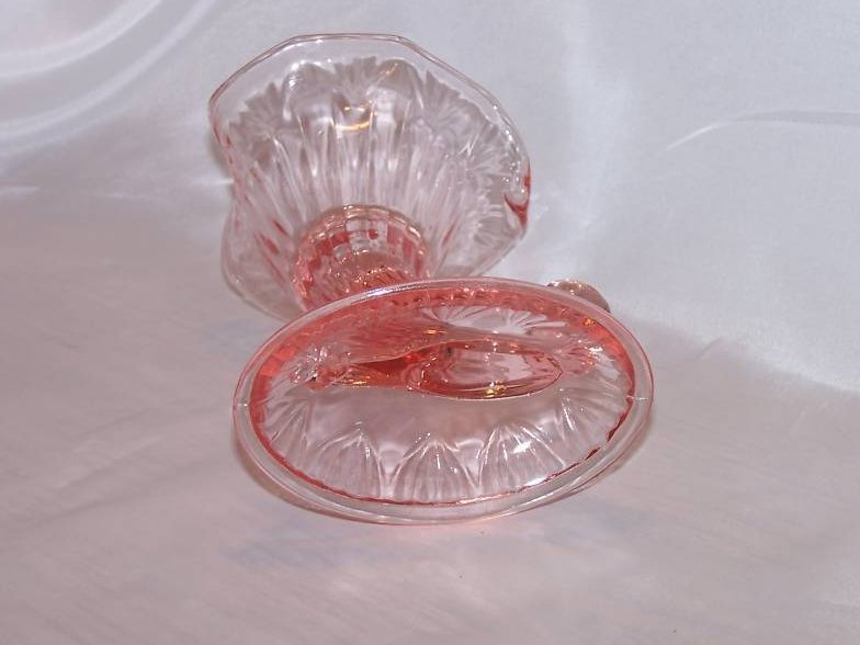 Image 4 of Fenton Pink Pressed Glass Cornucopia Candleholder, Vase
