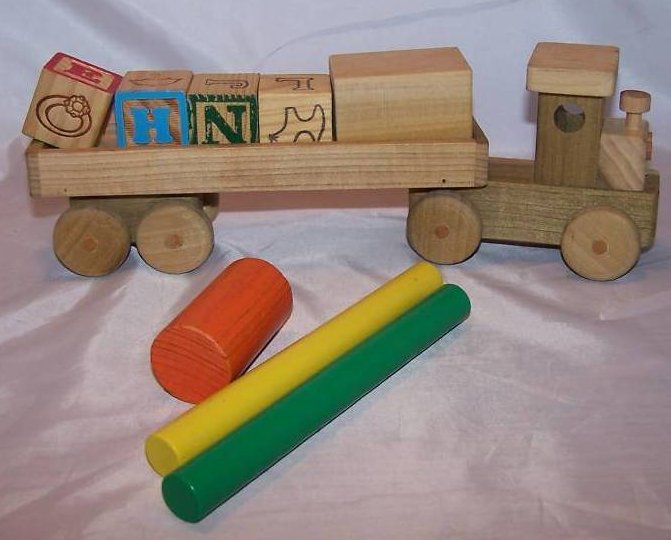 Wood Wooden Tractor Trailer Semi Diesel Truck, Blocks