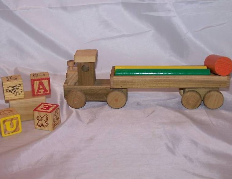 Image 2 of Wood Wooden Tractor Trailer Semi Diesel Truck, Blocks