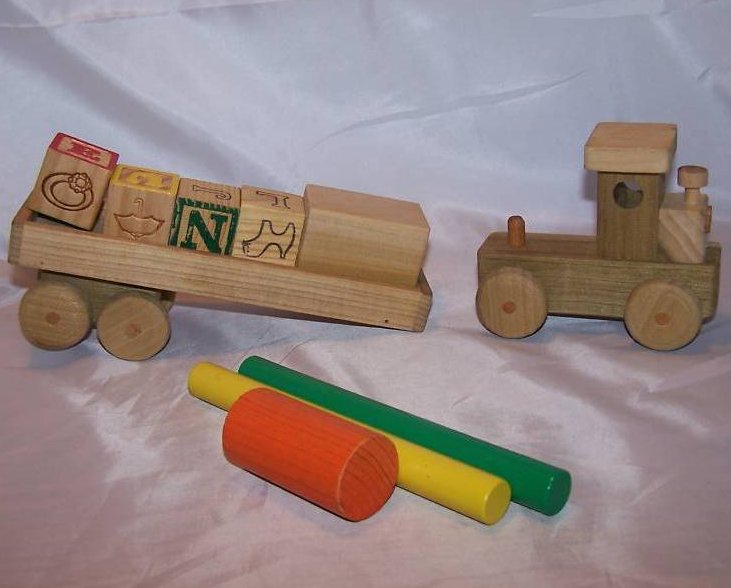 Image 3 of Wood Wooden Tractor Trailer Semi Diesel Truck, Blocks