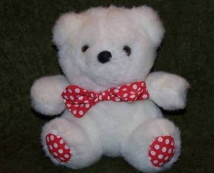Image 0 of Red with White Polka Dots White Bear Plush Stuffed Animal