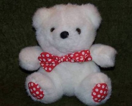 Red with White Polka Dots White Bear Plush Stuffed Animal