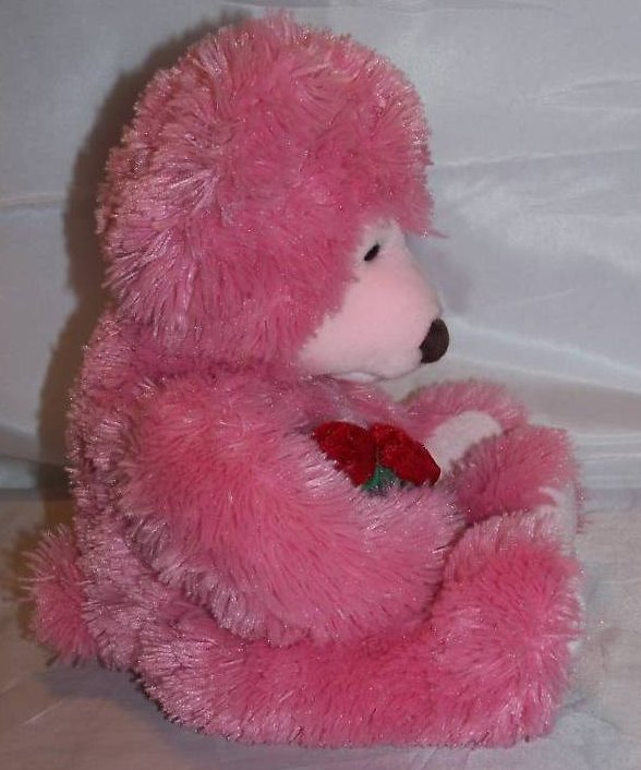Image 1 of Russ Berrie Pink Bear with Roses, Plush Stuffed Animal