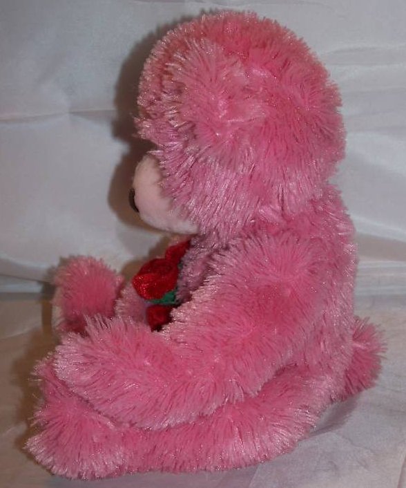 Image 3 of Russ Berrie Pink Bear with Roses, Plush Stuffed Animal