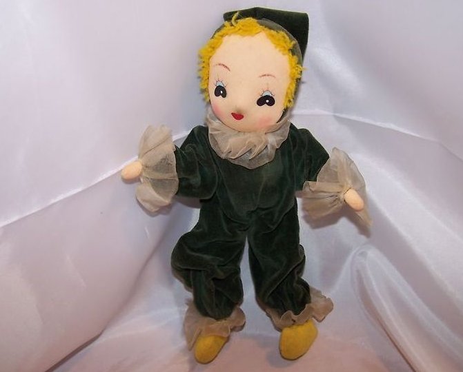 Image 0 of Girl Elf Pixie Doll in Green Velvet, Vintage, Delightful