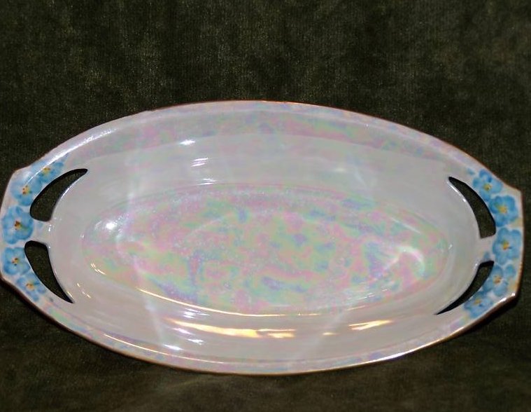 Vintage Opalescent Dish, Blue Forget me not Flowers, Germany