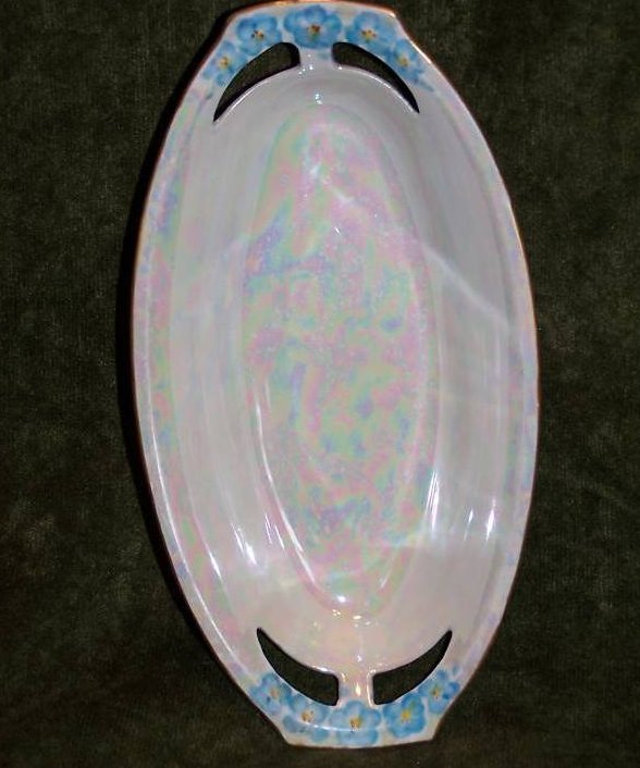 Image 2 of Vintage Opalescent Dish, Blue Forget me not Flowers, Germany