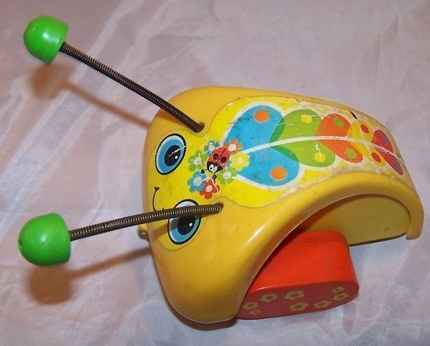 Image 3 of Vintage 1974 Fisher Price Love Bug Pull Toy, Flip Feet