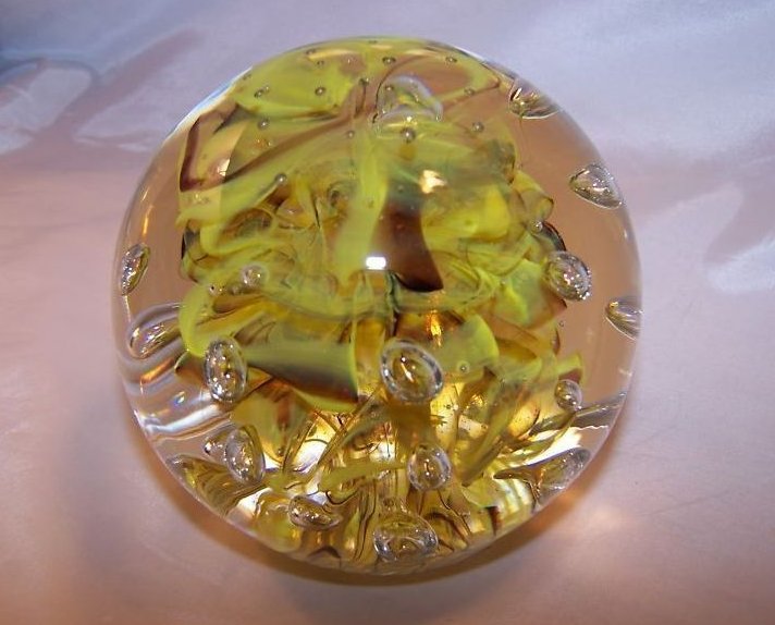 Glass Globe Paperweight Dynasty Gallery Yellow Brown