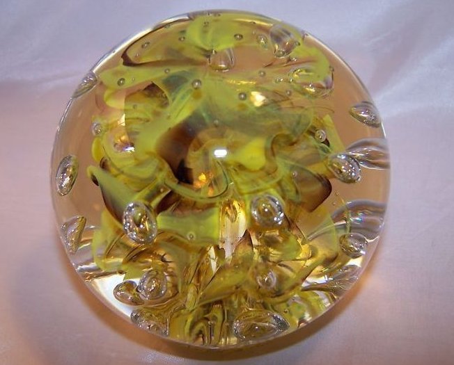Image 2 of Glass Globe Paperweight Dynasty Gallery Yellow Brown