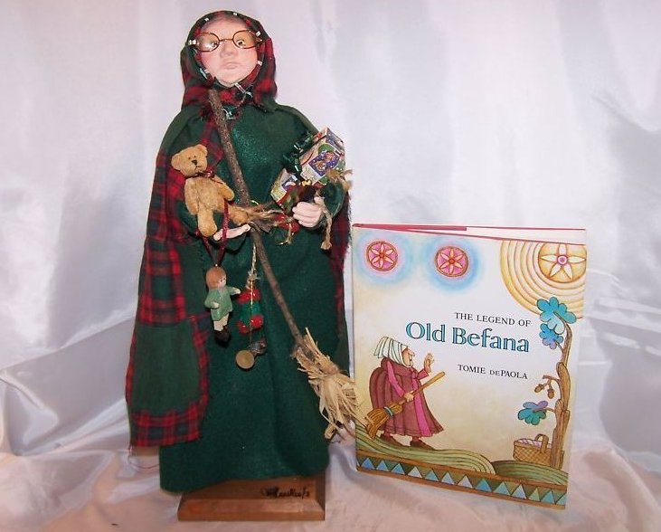 DePaola Old Befana Book, Marina Cantlon Sculpted Doll