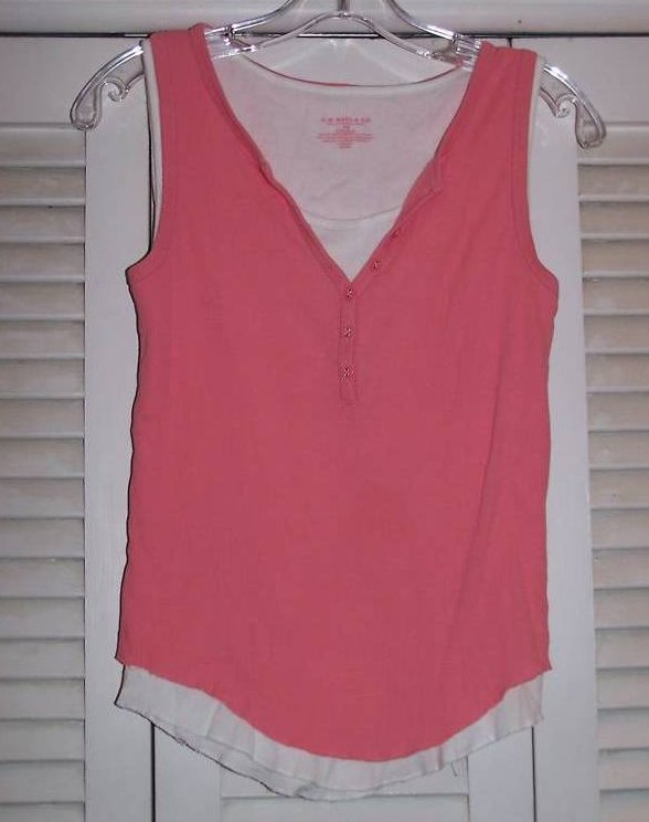 Juniors XS GH Bass & Co Pink, White Layered Tank Shirt