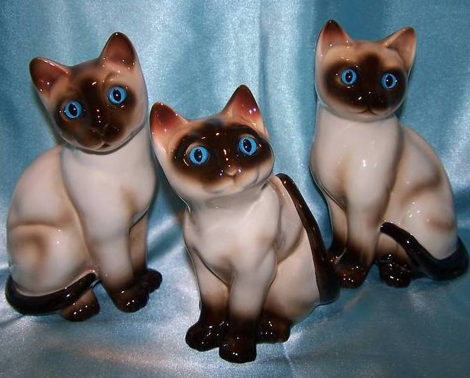 Siamese Kitten Kitty Cat Ceramic Figurine Set of 3