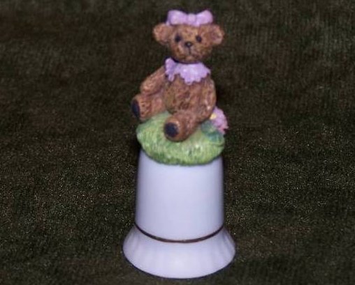 Image 0 of Thimble Bear w Flowers, Grass, Porcelain