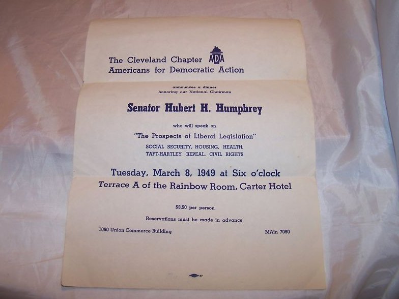 Image 2 of Hubert Humphrey Flyer for Cleveland ADA Dinner, 1949