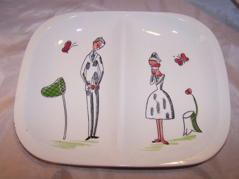 Plate w Flirting Couple, Japan, Wreath and Shamrock