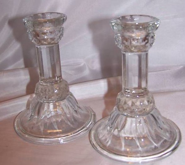 Image 0 of Clear Pressed Glass Candlesticks, One Pair