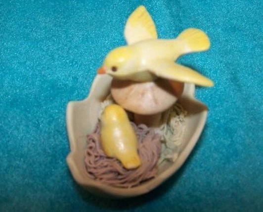 Image 1 of Bird Chick Mushroom in Nest, Signed, Easter