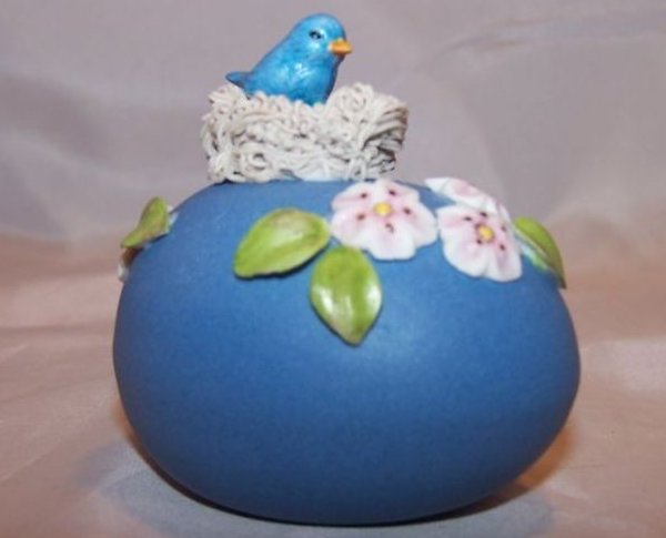 Egg w Nest, Blue Bird, Flowers, Handmade