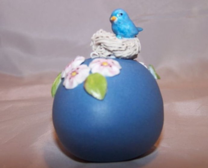 Image 1 of Egg w Nest, Blue Bird, Flowers, Handmade