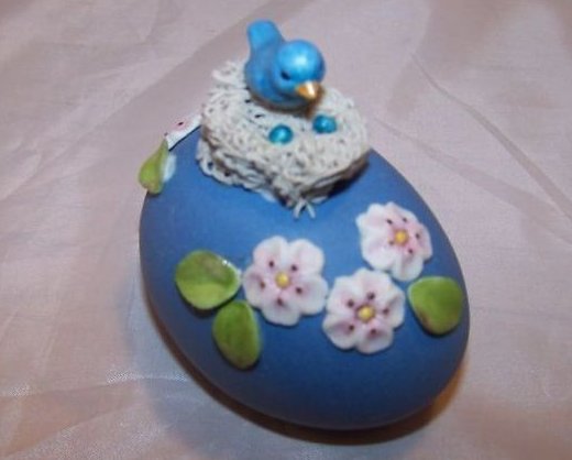 Image 2 of Egg w Nest, Blue Bird, Flowers, Handmade