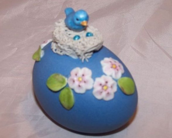 Image 3 of Egg w Nest, Blue Bird, Flowers, Handmade