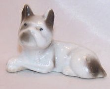 Dog, Puppy Gray and White Boxer Figurine, Vintage, Japan