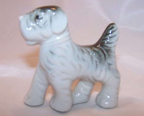 Schnauzer Dog Puppy, Gray and White, Vintage Japan Japanese