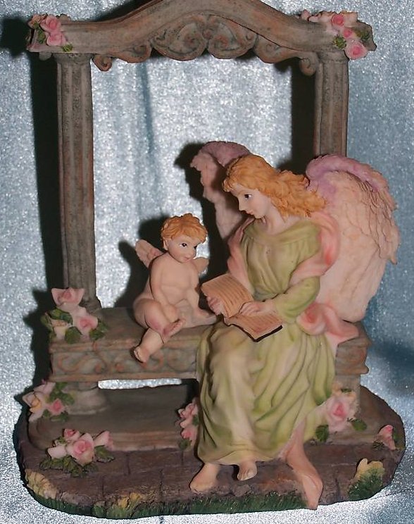 Music Box Angel and Cherub in Garden