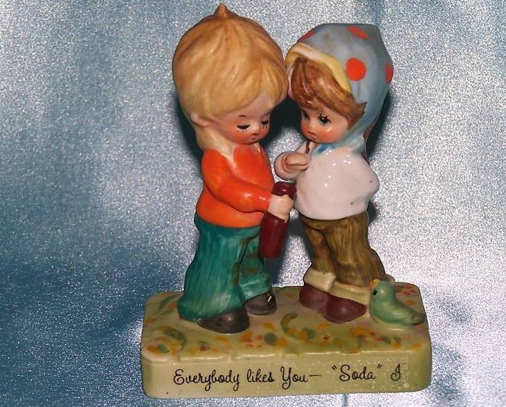 Vintage Antique Gigi Girls Sharing Soda Figurine 