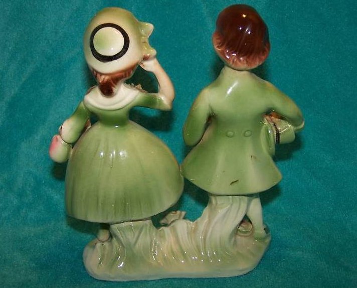 Image 2 of Colonial Couple Porcelain Figurine w Lace, Gold, Vintage