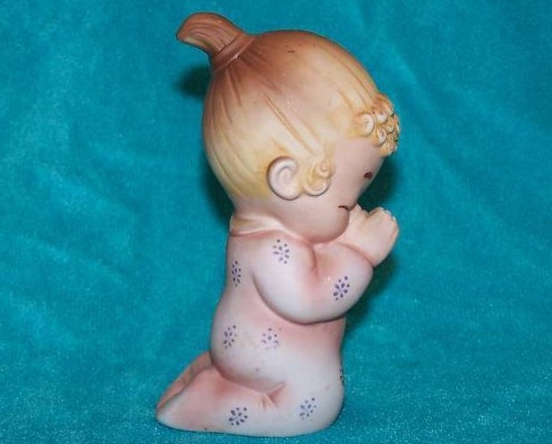 Image 3 of Praying Kneeling Girl Figurine, Blonde Curly Haired