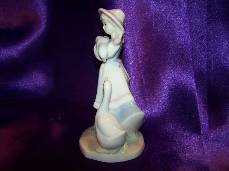 Image 1 of Goose Girl with Gosling, Mother Goose Figurine