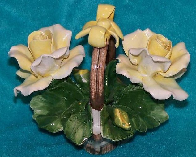 Capodimonte Basket of Yellow Roses, Rose, Rosebuds