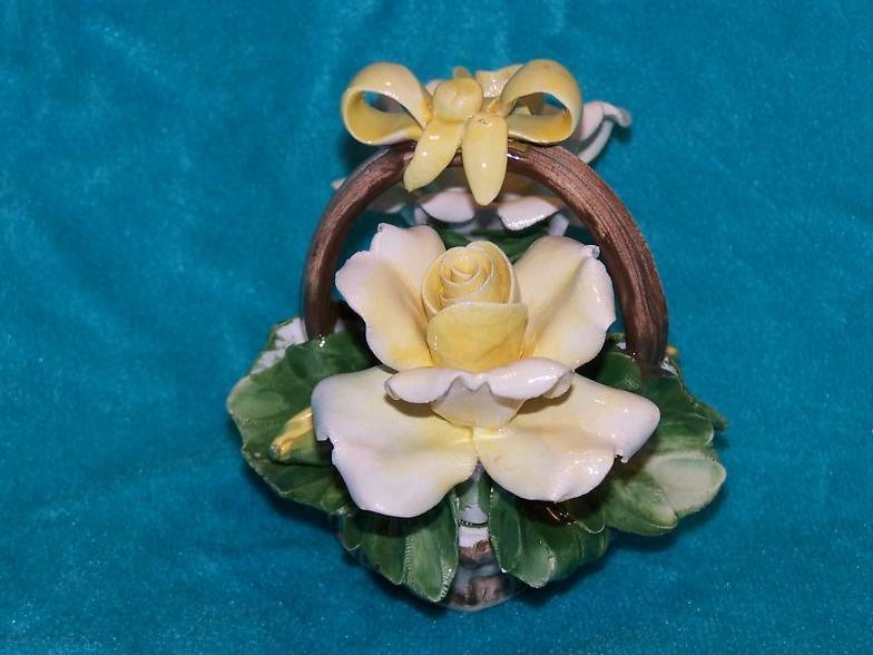 Image 1 of Capodimonte Basket of Yellow Roses, Rose, Rosebuds