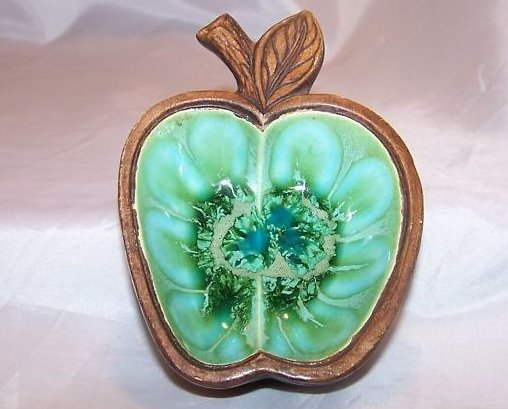 Image 0 of Treasure Craft Apple Bowl, Green Drip Glaze