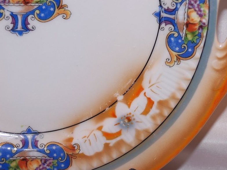 Image 1 of Orange Edge Plate with Pedestal Fruit Bowls, Bavaria