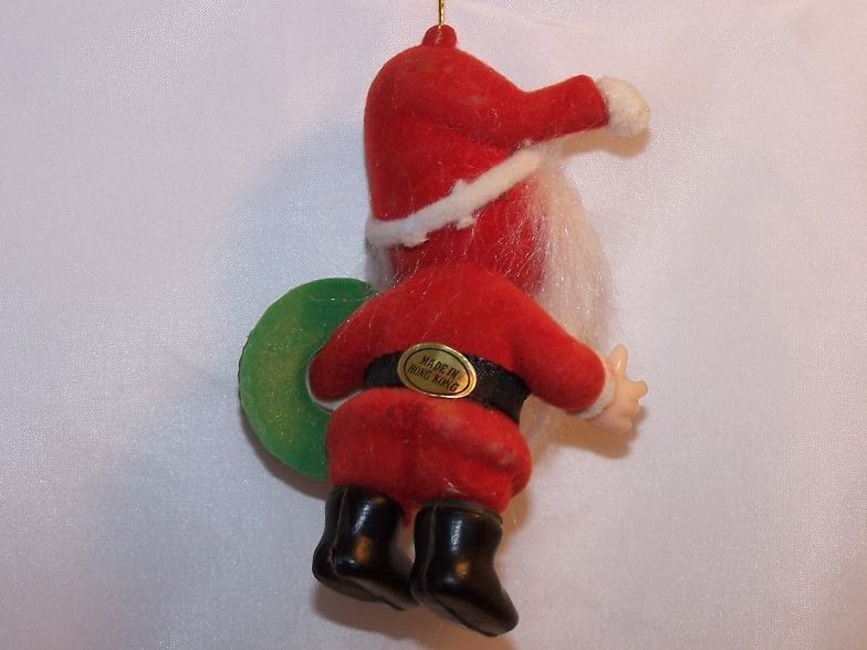 Image 1 of Vintage Flocked Santa w Wreath Christmas Ornament 