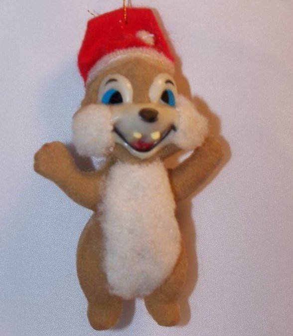 Image 0 of Christmas Dale Chipmunk Ornament, Vntg Flocked Disney