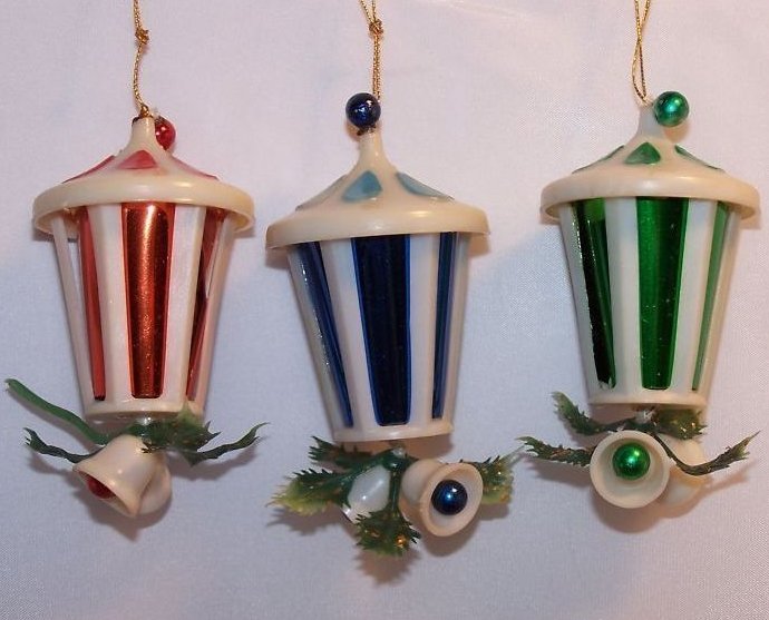 Vintage Foil and Plastic Lamps with Bells Christmas Ornaments