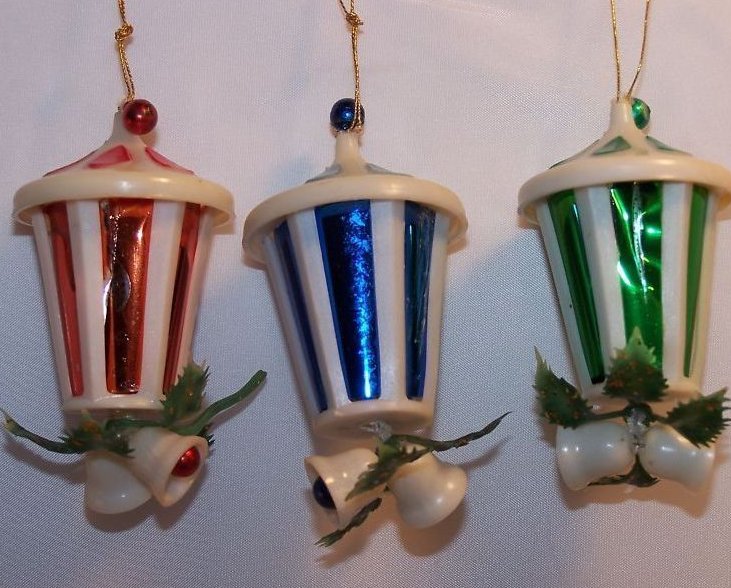 Image 1 of Vintage Foil and Plastic Lamps with Bells Christmas Ornaments