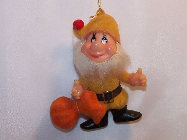 Image 0 of Vintage Flocked Santa Helper Elf Christmas Ornament 