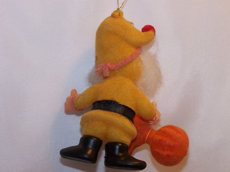 Image 1 of Vintage Flocked Santa Helper Elf Christmas Ornament 