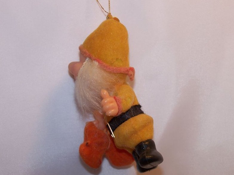 Image 2 of Vintage Flocked Santa Helper Elf Christmas Ornament 