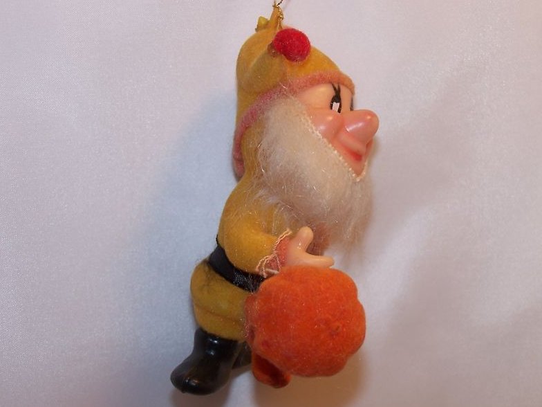 Image 3 of Vintage Flocked Santa Helper Elf Christmas Ornament 