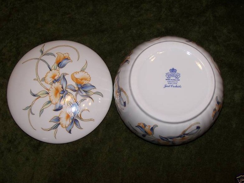 Image 2 of Aynsley **Just Orchids** Trinket Powder Box Bone China