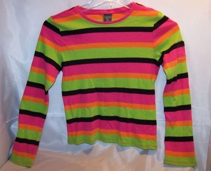 Sz 12 Girls Long Sleeved Striped Shirt, Copper Key