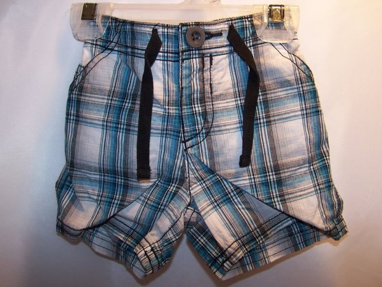 New Sz 0-3 MO Months Blue Plaid Shorts