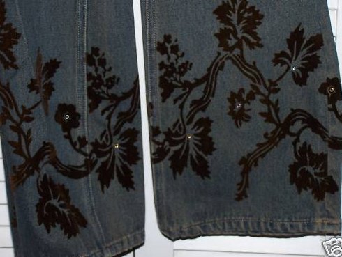 Image 1 of Bootcut Jeans w Velvet, Rhinestones, Juniors Sz 10