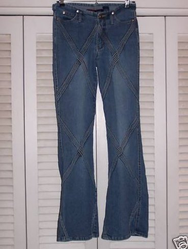 Image 0 of Juniors Sz 3 Distressed Raised Ridge Criss Cross Jeans, Younique